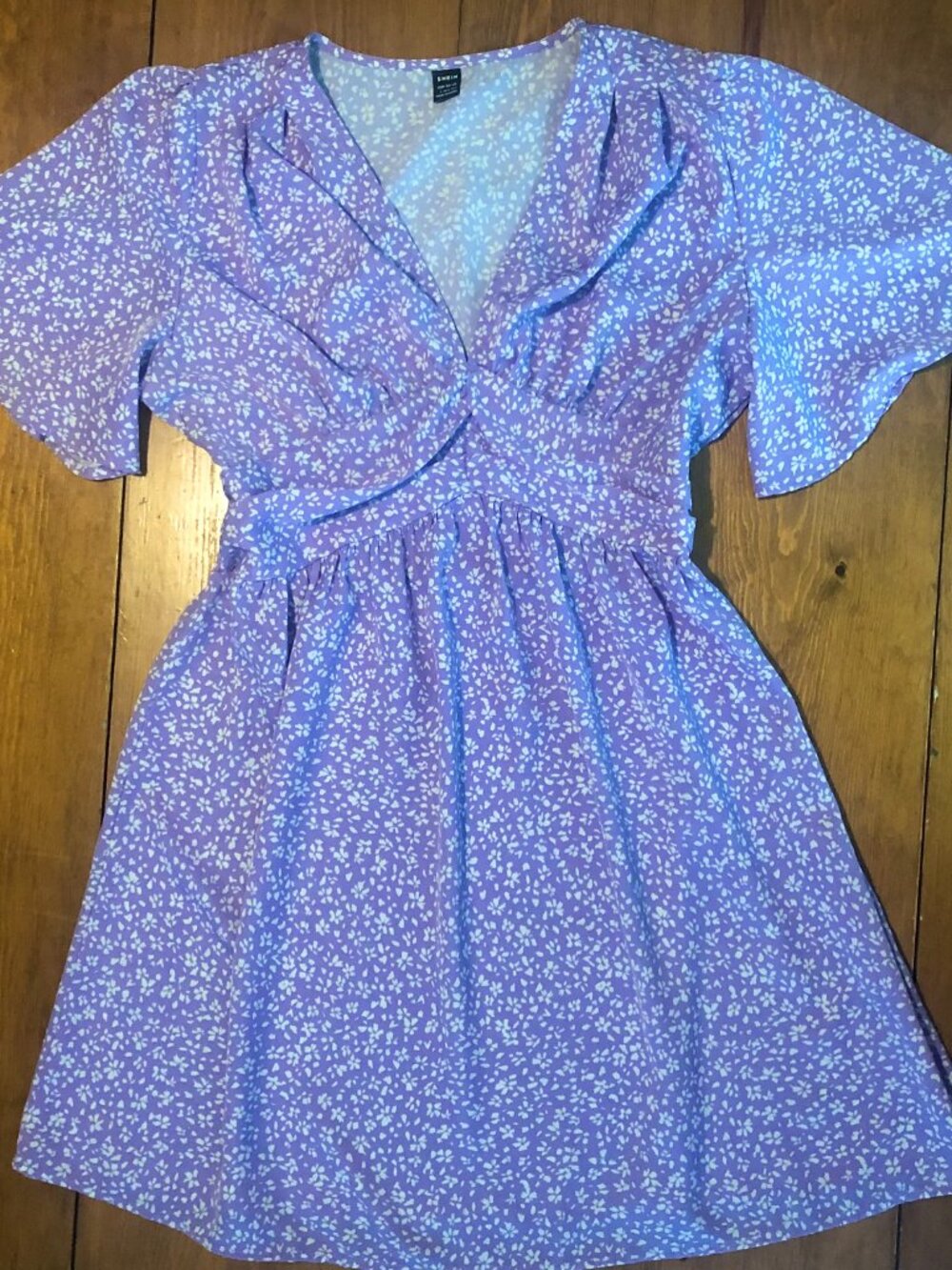 SHEIN Lilac Ditsy Floral Twist Front Midi Dress | Size L | Cottagecore Fairy